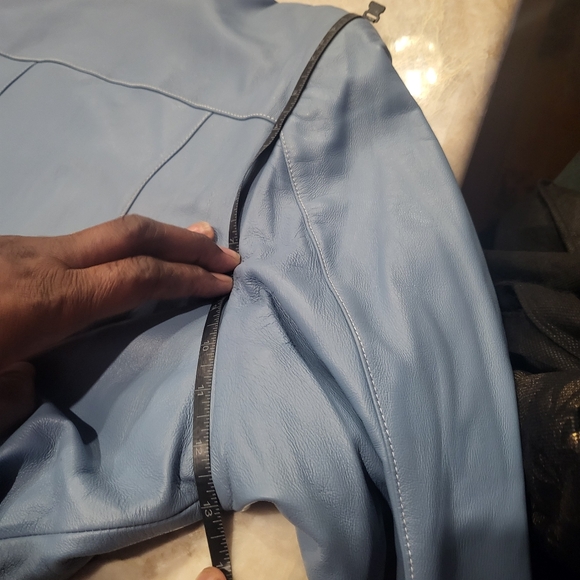Blue Leather zip up Jacket with zip sleeves - Picture 5 of 6